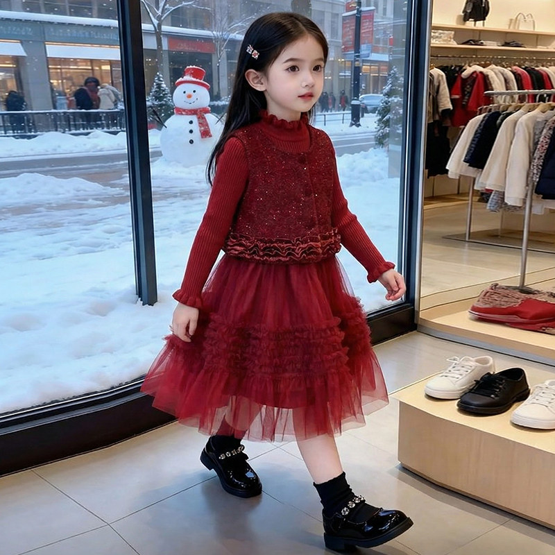 女童连衣裙冬季2026新款洋气儿童时髦过年服两件套女孩冬装公主裙,淘宝优惠券,粉丝福利购,淘宝优惠卷
