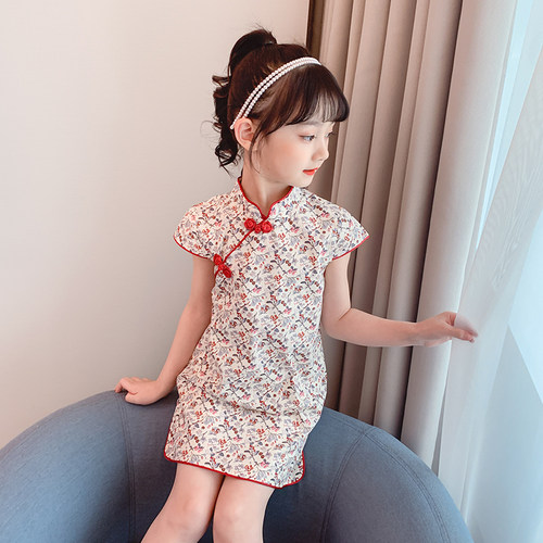 女童旗袍裙子2026新款夏装小女孩夏款汉服唐装儿童洋气碎花连衣裙 - 图0