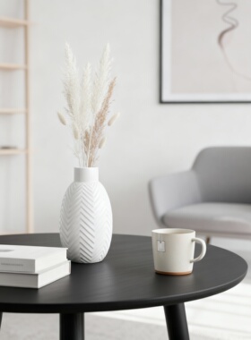 现代简约白色陶瓷浮雕花瓶摆件
