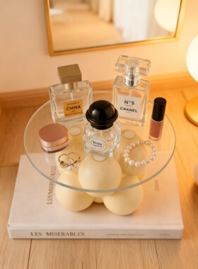 极简几何玻璃桌面化妆品收纳摆件