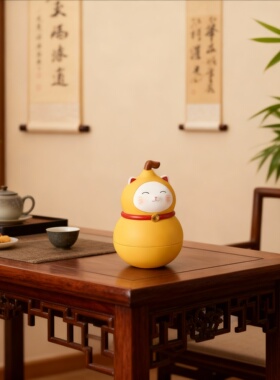 新中式招财猫树脂收纳桌面摆件