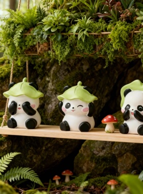可爱卡通熊猫树脂摆件套组送礼
