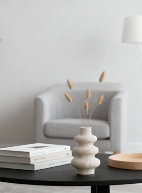 侘寂风几何螺旋陶瓷花瓶摆件