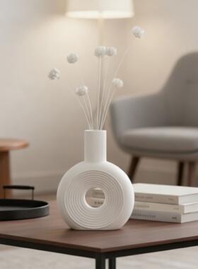 简约现代白色陶瓷几何雕刻摆件