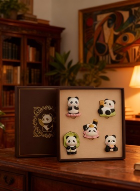 卡通熊猫树脂桌面摆件礼盒送礼