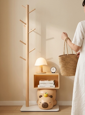 可爱卡通木质落地衣架收纳摆件