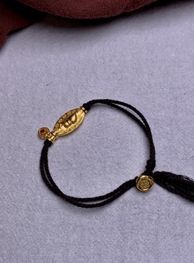 足金錾刻金象黑绳编织可DIY定制