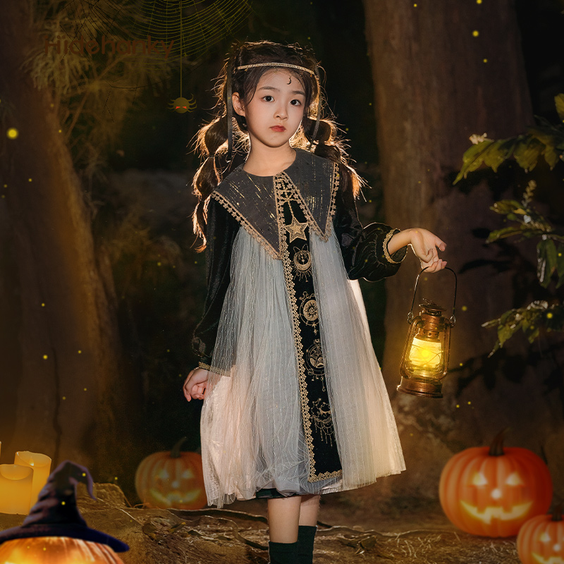 丢手绢童装万圣节女童服装占星师裙子儿童魔法公主裙连衣裙cos服 - 图1