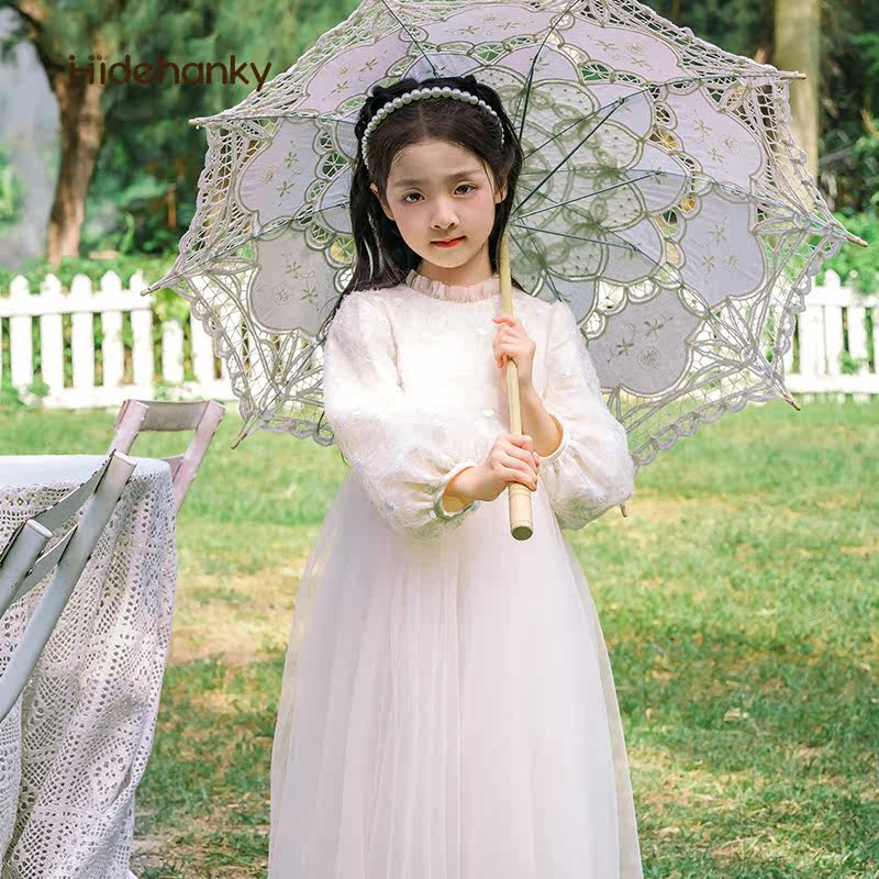 丢手绢女童白色连衣裙长袖公主裙子秋冬女孩生日礼服钢琴花童婚礼,淘宝优惠券,粉丝福利购,淘宝优惠卷
