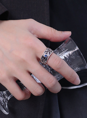 荷鲁斯之眼荆棘玫瑰开口戒指男女钛钢不掉色个性时尚蓝宝石指环潮