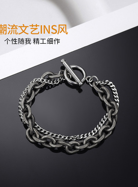 手链男钛钢潮单身个性简约学生女复古网红ins小众设计日式手饰男