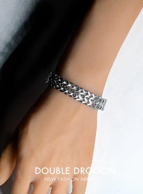 磁吸扣双层古巴手链男欧美钛钢