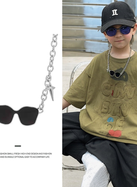 钛钢古巴链男墨镜项链原创