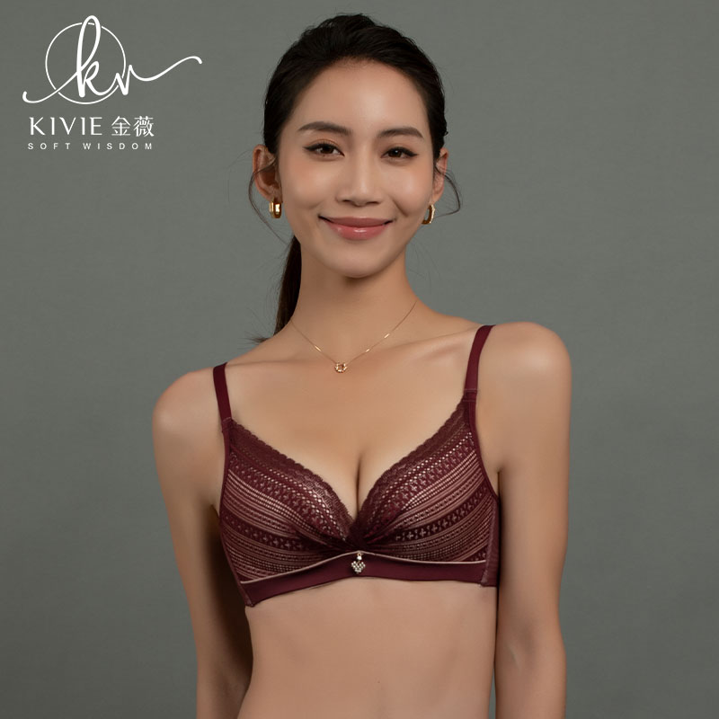 KIVIE/金薇玲珑款内衣无钢圈蕾丝内衣女薄款胸罩小胸聚拢性感文胸-图1