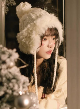加厚保暖护耳毛线帽女甜美可爱冬