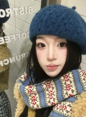 针织毛线贝雷帽女秋冬新款大头围