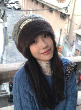 显脸小秋冬针织毛线冷帽女大头围