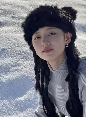 真兔毛可爱包头帽女冬大头围保暖