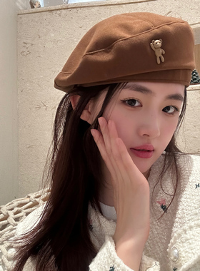 毛呢贝雷帽休闲百搭女秋冬大头围