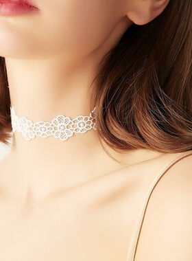 韩国黑色蕾丝颈链项链