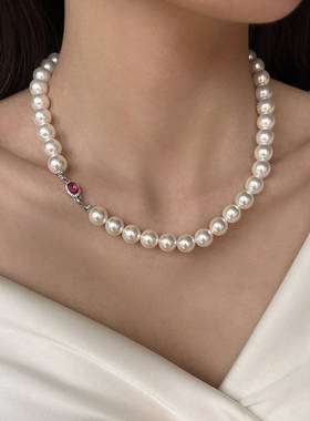 波尔多红宝石珍珠项链