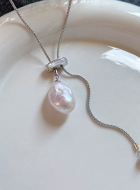 不规则天然巴洛克吊坠珍珠项链异型2025新款爆款长款毛衣链高级感