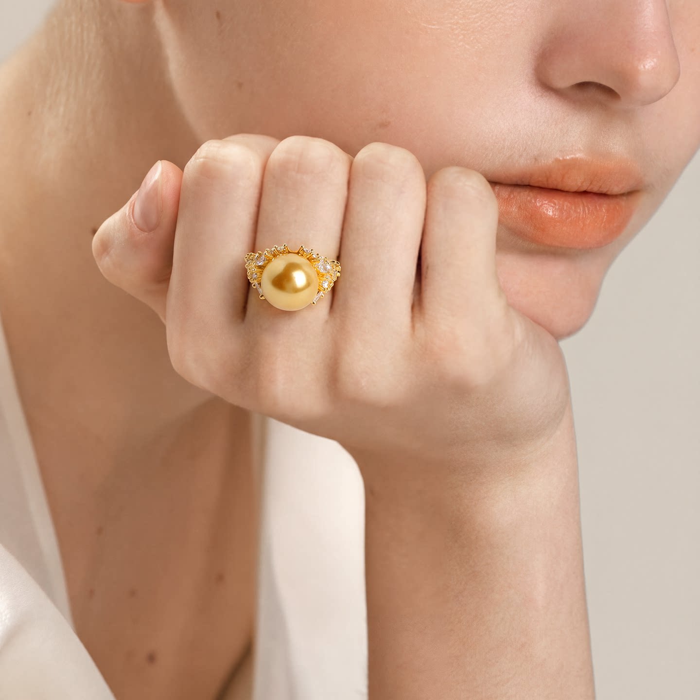 Light luxury pearl and diamond open ring for women