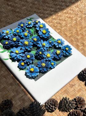 蓝色松果装饰画DIY手工画框制作材料桌面摆件挂墙装饰品生日礼物