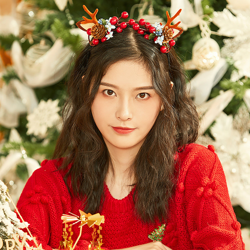 圣诞节装饰火龙果麋鹿红色百搭发箍 黎维娜发饰