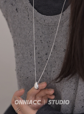 韩国重工亮面椭圆水滴纯银项链