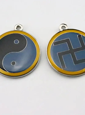 江氏3公分铜双面吊坠 一面万字符一面阴阳鱼太极八卦图项链挂吊坠