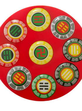 黄铜版11公分七彩五龙盘万字福太极八卦双面室内补角盘