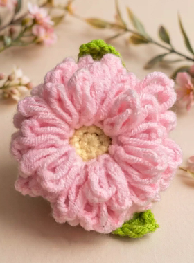 毛线钩织栀子花小花发夹手工DIY小清新发夹编织花朵发饰边夹红色