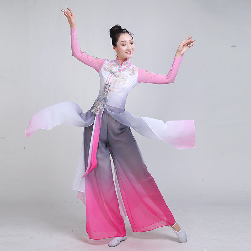 古典舞女飘逸中国风长袖成人演出服 卡妆妮民族服装/舞台装