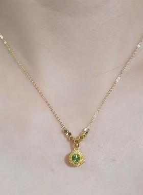 2024小众新款爆款气质高级吊坠女温柔精致绿钻榴莲球球项链锁骨链