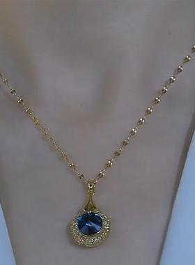 奢华耐看高级精致成熟简约女不掉色防过敏网状蓝色水晶项链锁骨链