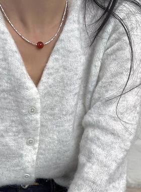 双层碎银子红色转运珠项链2024新款爆款经典个性洋气款颈链锁骨链