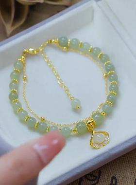 独特设计网红火款三生有杏双层折叠猫眼石手链女手工编织礼物饰品