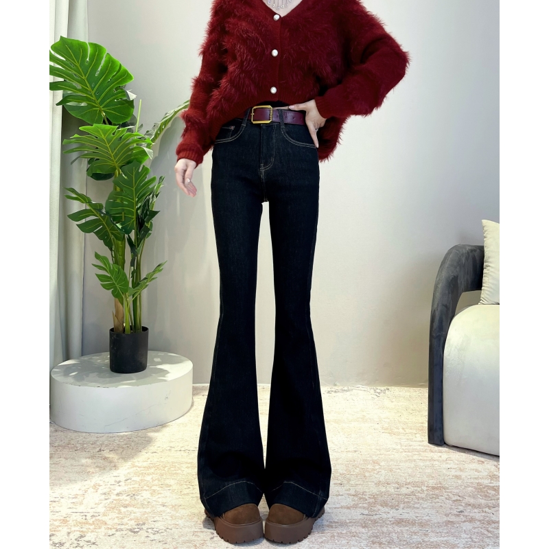 迪否高腰显瘦大喇叭裤女秋冬加绒加厚2024新款修身微喇牛仔裤8987 - 图1