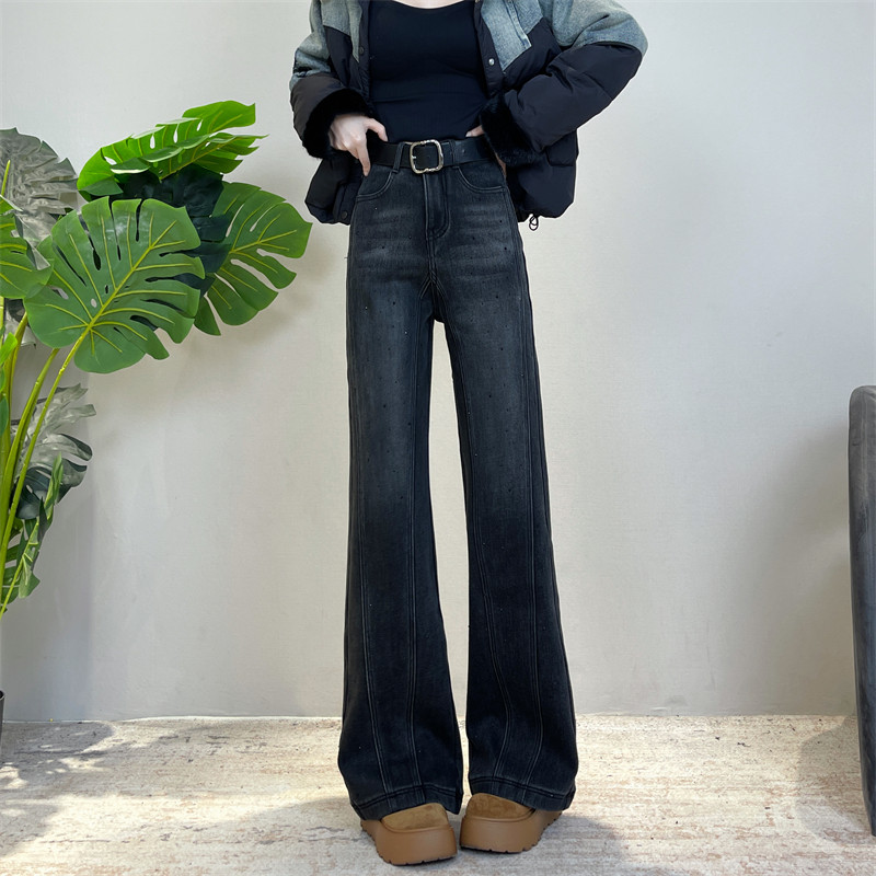 迪否冬季加绒气质镶钻窄版阔腿裤新款不贴腿垂感宽松休闲牛仔裤,淘宝优惠券,粉丝福利购,淘宝优惠卷