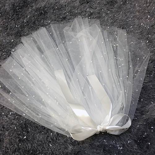 珍珠蝴蝶结新娘头纱甜美简约遮面双层婚纱韩式婚礼旅拍造型头纱 - 图1