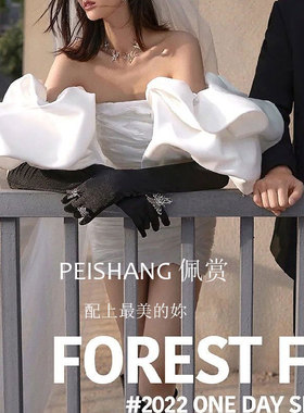佩赏白色缎布泡泡袖婚纱礼服袖子