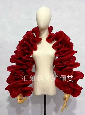 走秀新娘手套婚纱礼服长袖红色影楼拍照造型手袖演出配饰长披肩