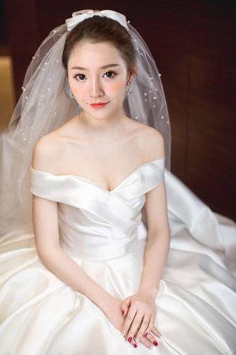 珍珠蝴蝶结新娘头纱甜美简约遮面双层婚纱韩式婚礼旅拍造型头纱 - 图0
