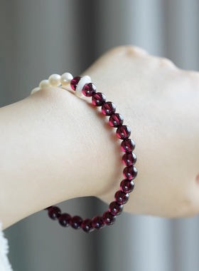 无同 白茶 国风设计石榴石珍珠单圈手钏链送礼简约