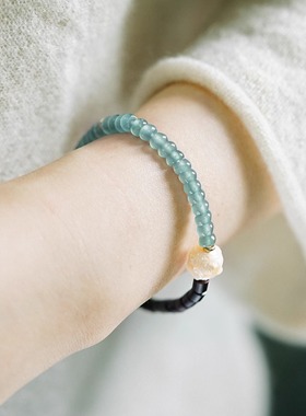 无同 晴川珍瑞 古典北宋美学蓝水翡翠紫檀淡水珍珠手串手钏