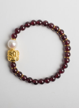 无同宝石珍珠单圈银镀金送礼手钏