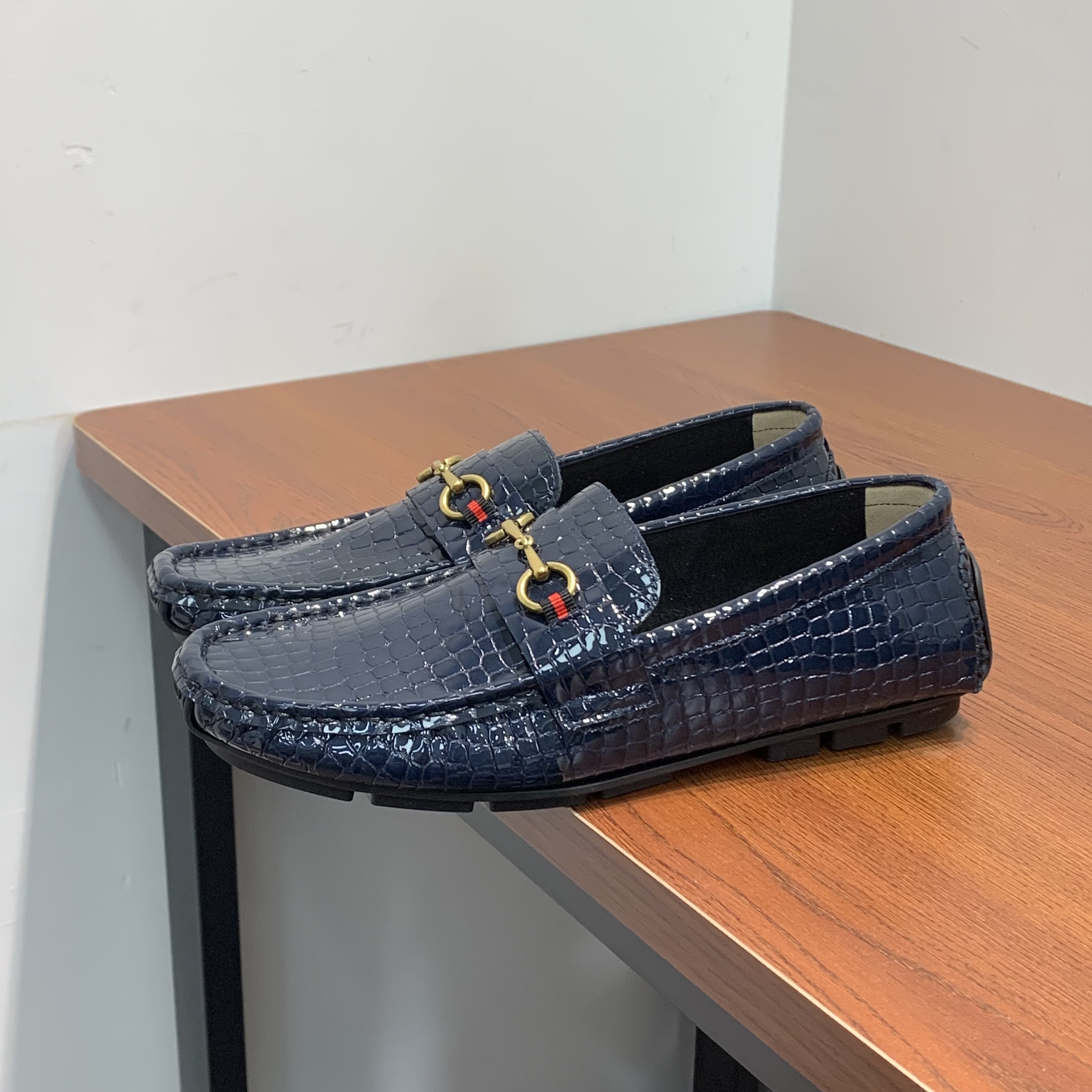 2026新款一脚蹬蓝色乐福鞋鳄鱼纹豆豆鞋透气单鞋商务皮鞋百搭时尚,淘宝优惠券,粉丝福利购,淘宝优惠卷