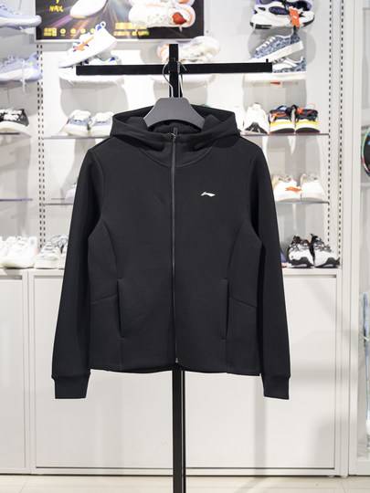 李宁女子卫衣2025春季新款健身系列舒适简约开衫连帽外套AWDV078