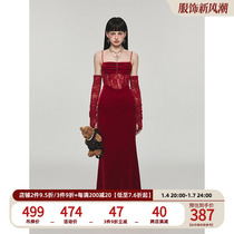 1JINN STUDIO Christmas atmosphere wardrobes sexy fishbone harness long wire velvety body wrap hip dress